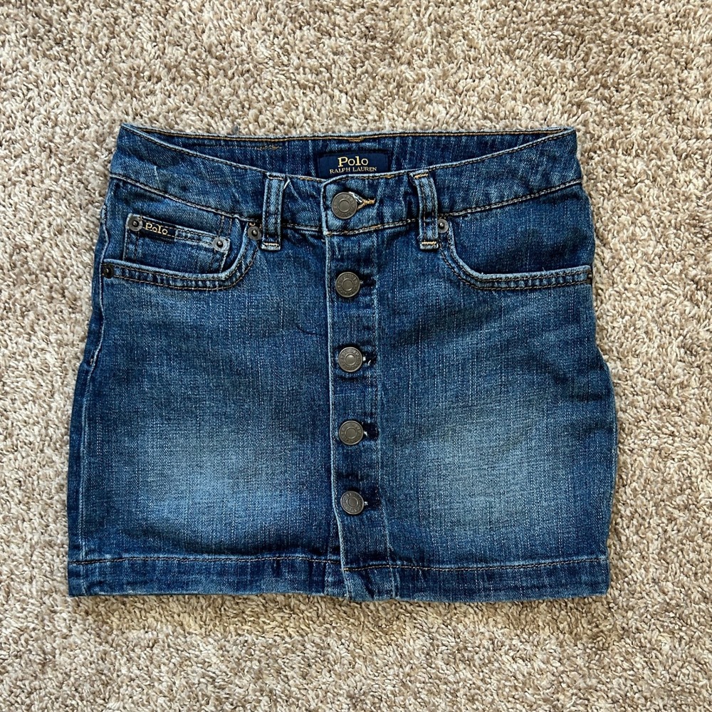 Polo Ralph Lauren I‎ Kids Button Front A-Line Denim Skirt I Size 7 I Dark Wash